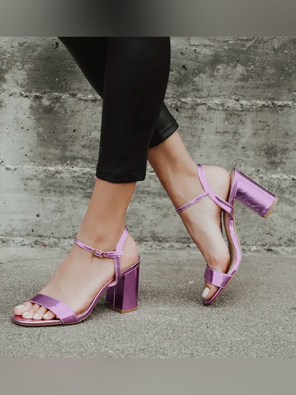 Lulu’s Arya Metallic Lilac Block Heel Sandals - Womens